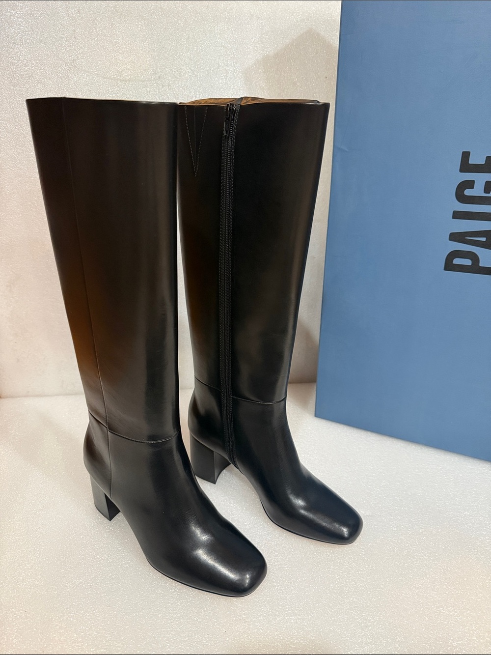 PAIGE Women's Katy Tall Boot, Black Leather 7 New